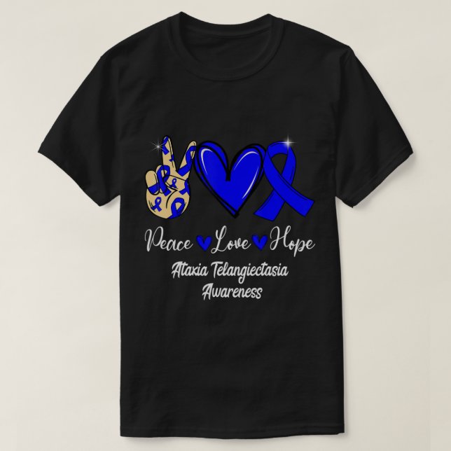 Camiseta Ataxia Telangiectasia Conciencia Paz Amor Esperanz (Diseño del anverso)
