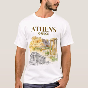 Camiseta Atenas Grecia Acrópolis Boceto Acuarela Personaliz