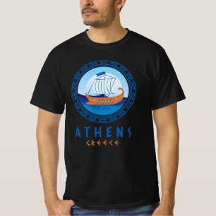 Camiseta Atenas, Grecia Diseño de Barco Griego Hombre Negro