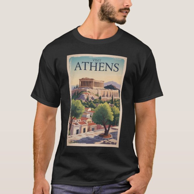 Camiseta Atenas Grecia Ilustracion Viaje Arte Vintage (Anverso)