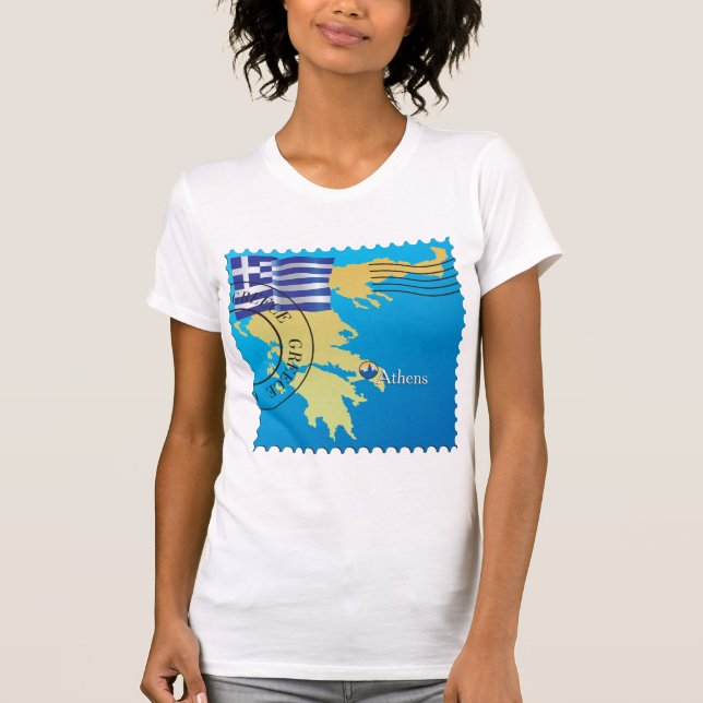 Camiseta Atenas Grecia: Sello de viaje Bandera griega y map (Anverso)