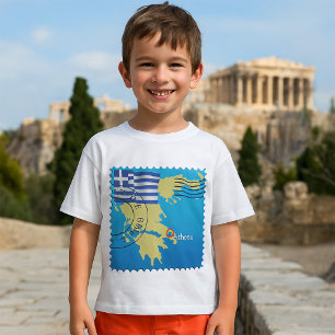 Camiseta Atenas Grecia: Sello de viaje Bandera griega y map