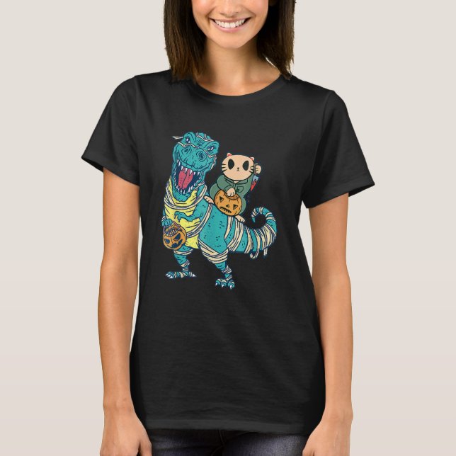 Camiseta Aterrador Gato que monta cuchillo mami dinosaurio  (Anverso)
