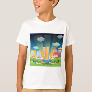 Camiseta Aterrizaje de OVNI en una escena nocturna de ciuda
