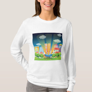 Camiseta Aterrizaje de OVNI en una escena nocturna de ciuda