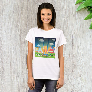 Camiseta Aterrizaje de OVNI en una escena nocturna de ciuda