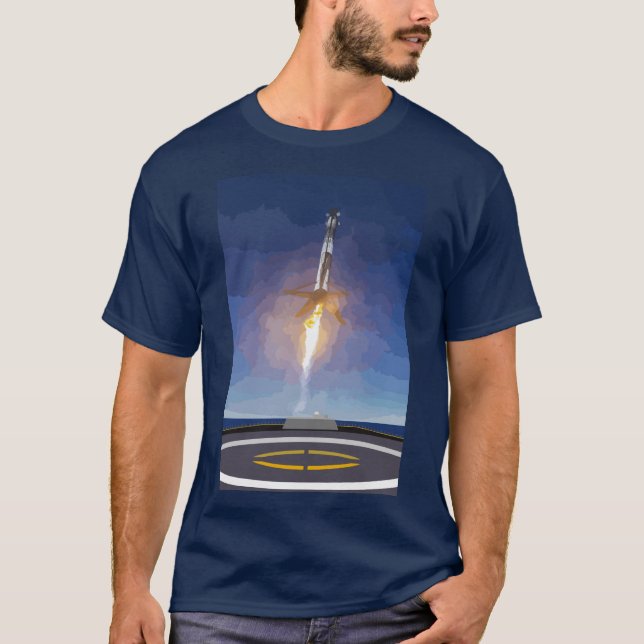 Camiseta Aterrizaje que se va de SpaceX Rocket en la nave (Anverso)