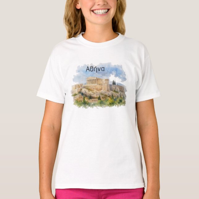 Camiseta Athens Greece Acropolis Parthenon Watercolor (Anverso)