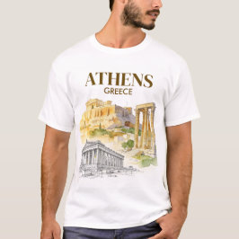 Camiseta Athens Greece Acropolis Watercolor Sketch Custom