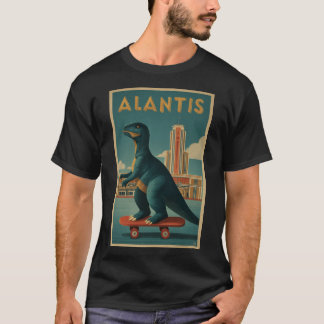 Camiseta “Atlántida” Dino Art Déco en monopatín