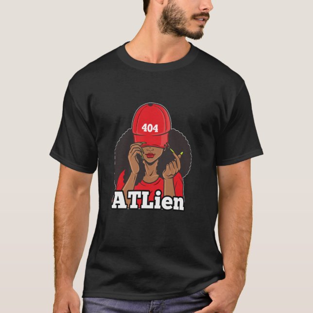 Camiseta ATLien 404 Atlanta ATL Area Code Black Woman Afro (Anverso)