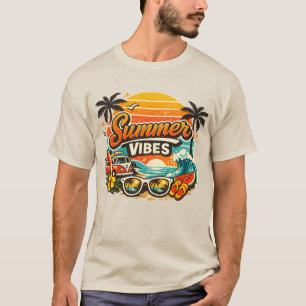 Camiseta Atmósfera Veraniega Retro Puesta de Sol en la Play