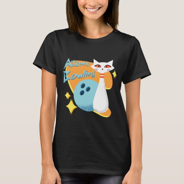 Camiseta Atomic Cat in Mid-Century Modern Bowling Design (Anverso)