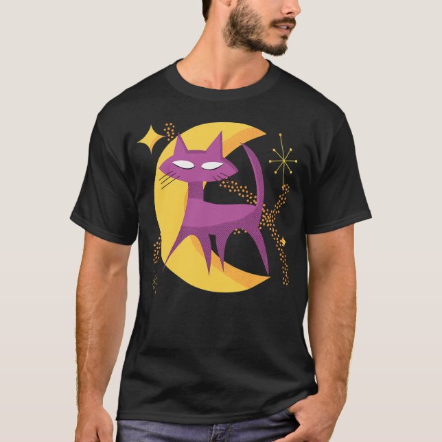 Camiseta Atomic Cat in Moon Mid-Century Modern Halloween Sc (Anverso)