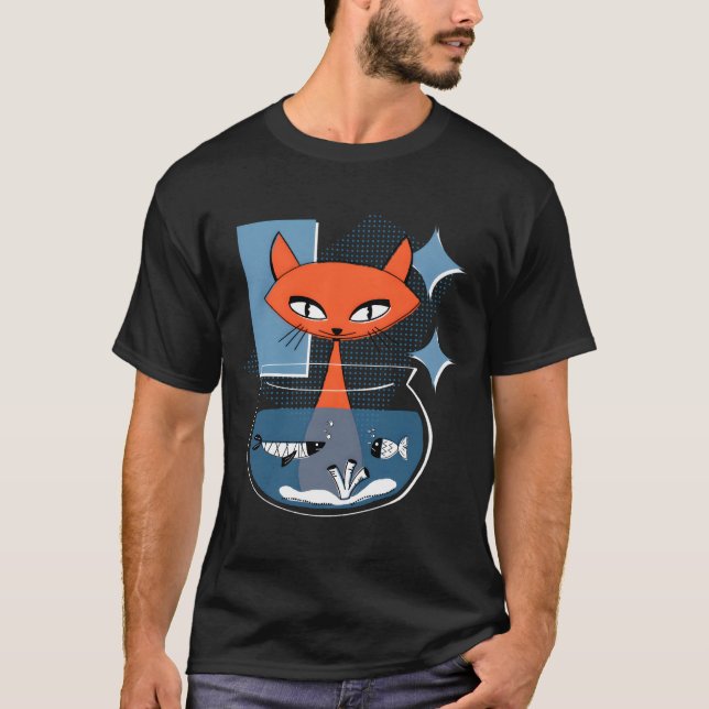 Camiseta Atomic Cat With Fish Bowl Mid Century Modern Style (Anverso)