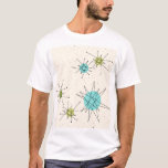 Camiseta atómica icónica de Starbursts<br><div class="desc">Este modelo atómico icónico de la camiseta de Starbursts ofrece starbursts atómicos icónicos. ¡Eso correcto! La escuela vieja, fondo color nata con los puntos del oro es el contexto perfecto para la turquesa vibrante, el apio calmante, y los círculos coloreados del verde kitschy de la pera. Los puntos del color...</div>