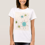 Camiseta atómica icónica de Starbursts<br><div class="desc">Este modelo atómico icónico de la camiseta de Starbursts ofrece starbursts atómicos icónicos. ¡Eso correcto! La escuela vieja, fondo color nata con los puntos del oro es el contexto perfecto para la turquesa vibrante, el apio calmante, y los círculos coloreados del verde kitschy de la pera. Los puntos del color...</div>