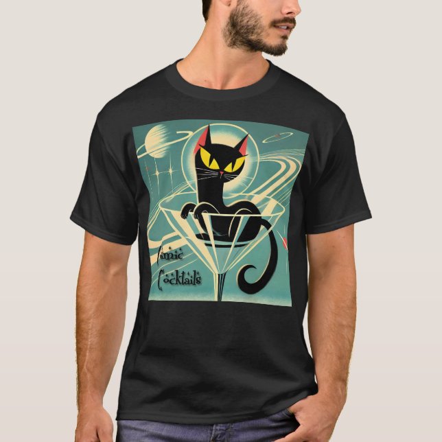 Camiseta Atómico espacio futurista edad Black Cat Martini (Anverso)