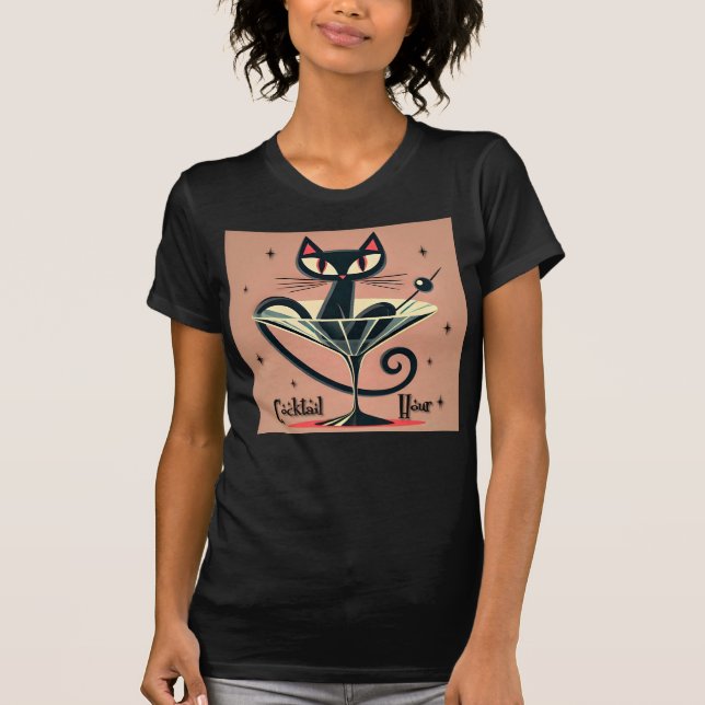 Camiseta Atómico espacio futurista edad Black Cat Martini (Anverso)