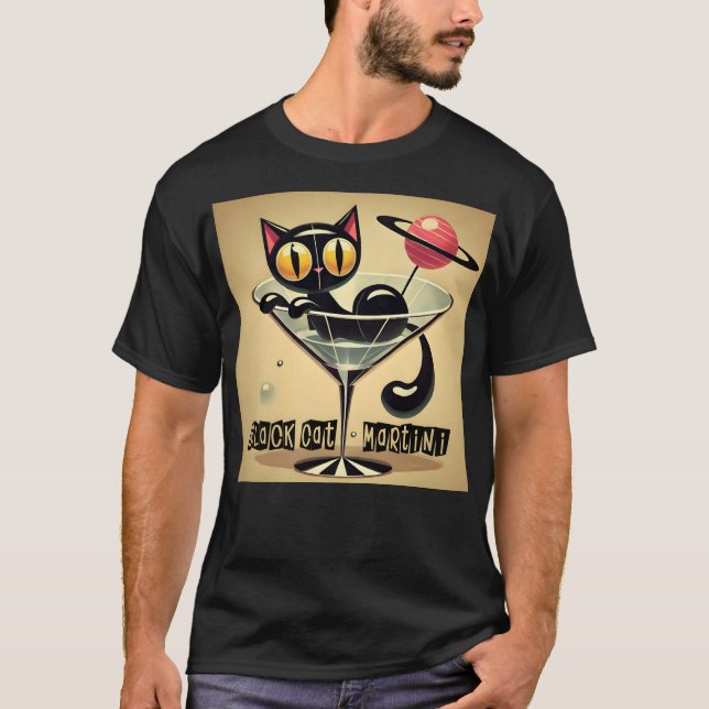 Camiseta Atómico espacio futurista edad Black Cat Martini (Anverso)