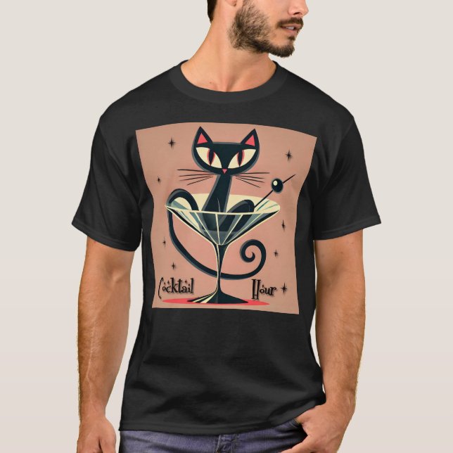 Camiseta Atómico espacio futurista edad Black Cat Martini (Anverso)