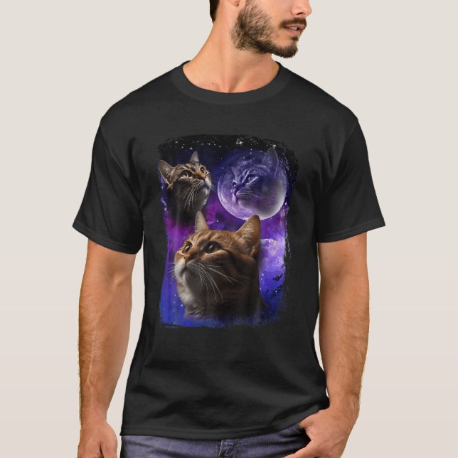 Camiseta Atormento al gato en Moon Galaxy Funny Tres gatos  (Anverso)