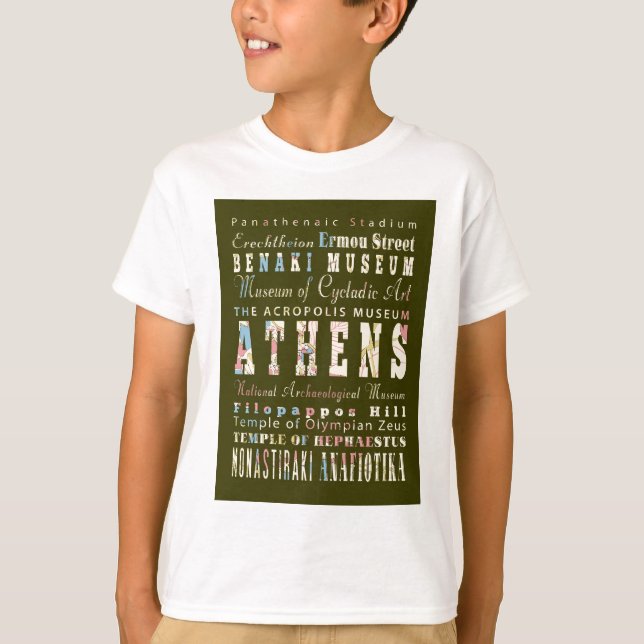 Camiseta Atracciones y lugares famosos de Atenas, Grecia (Anverso)