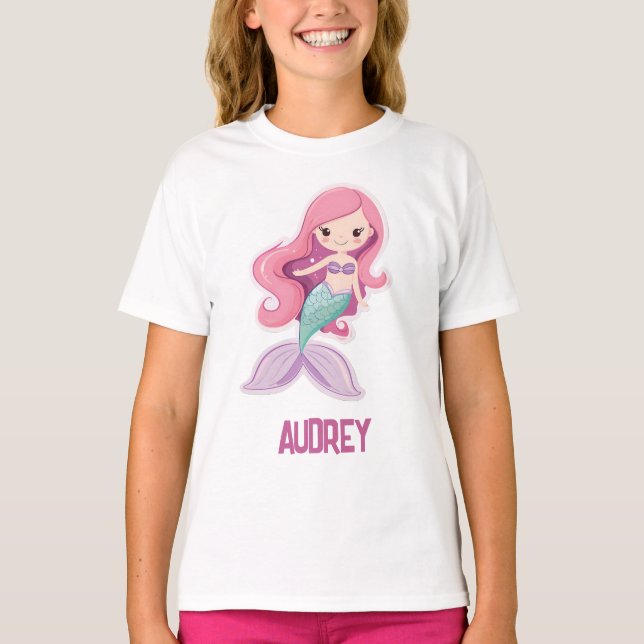 Camiseta Atractiva sirena pastel con nombre de niño (Anverso)