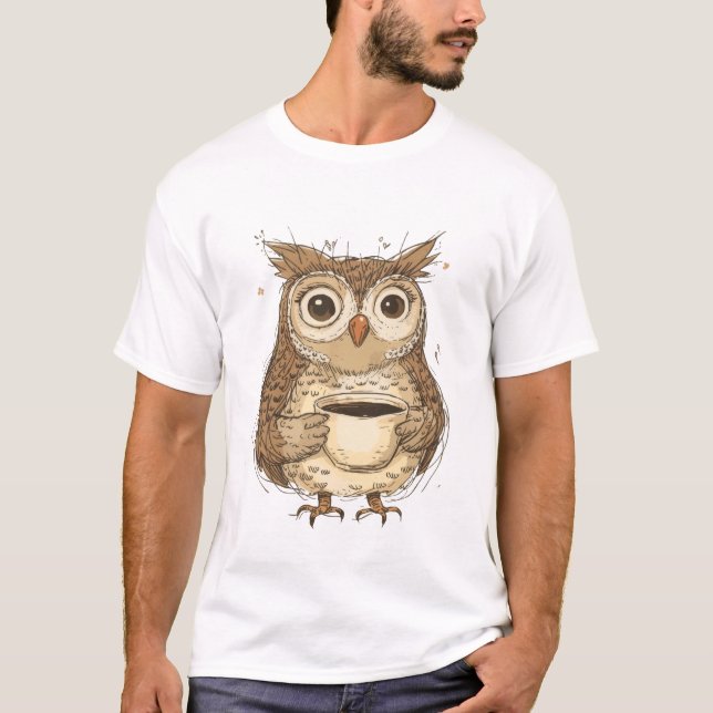 Camiseta Atractivo búho con el Ilustracion de café Mug (Anverso)