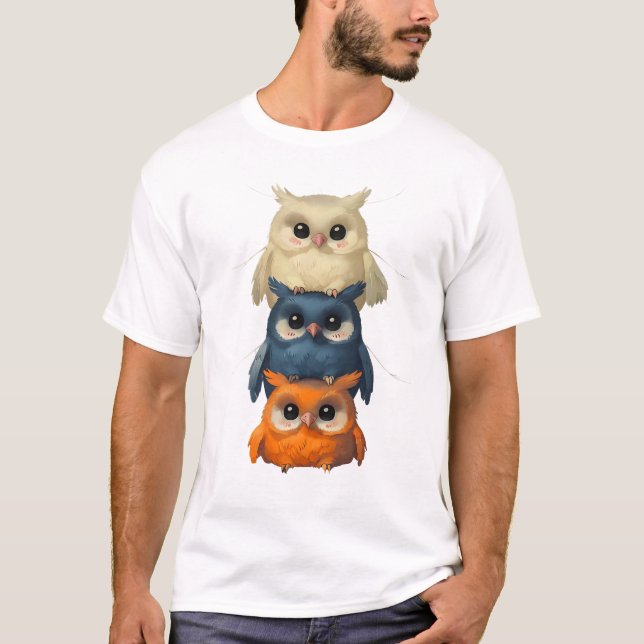 Camiseta Atractivo búhos de estilo animado apilados (Anverso)