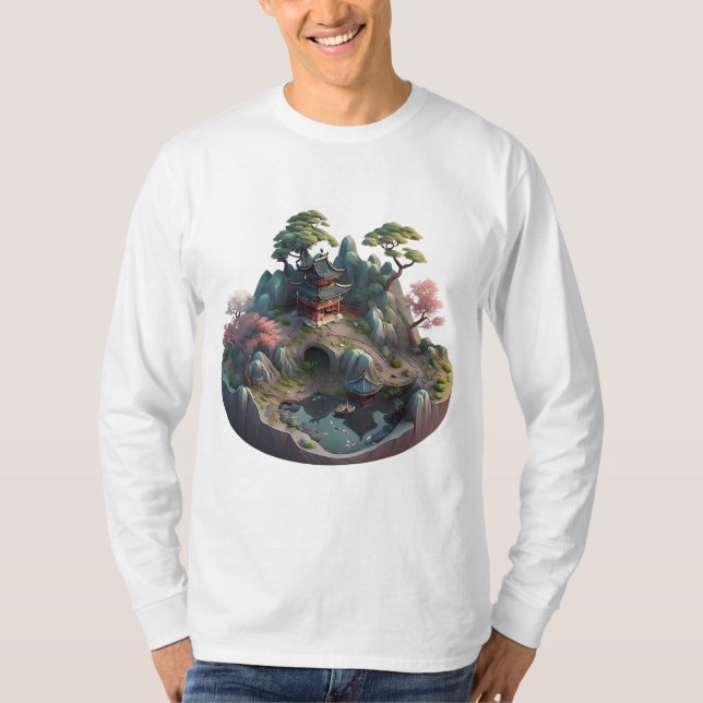 Camiseta Atractivo paisaje 3D de los hombres de manga larga (Anverso)