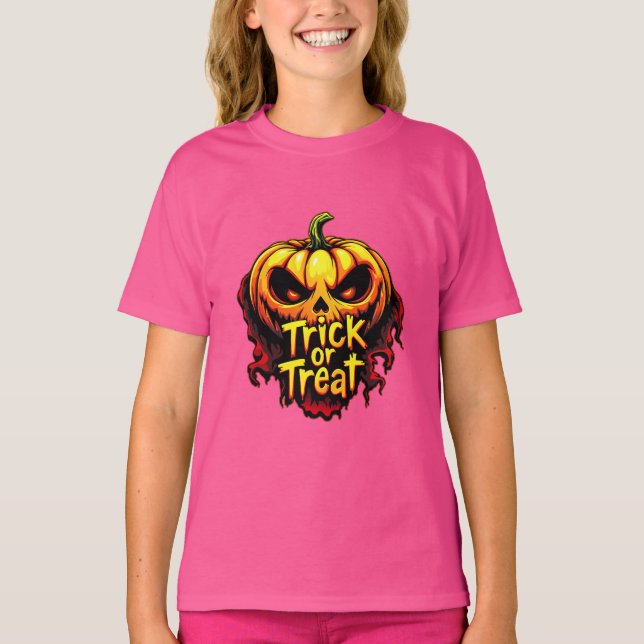Camiseta Atractivo "truco o truco" calabaza arte de Hallowe (Anverso)