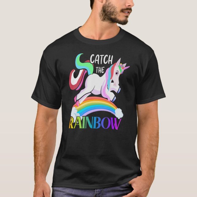 Camiseta Atrapa el diseño de Unicornio de Arcoíris (Anverso)