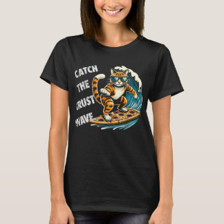 Camiseta Atrapa la Ola de Corteza Gato Surfista Pizza