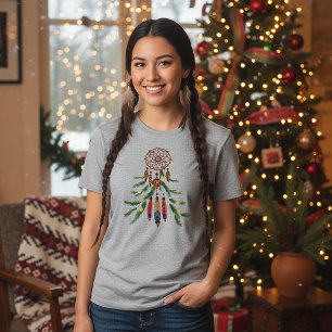 Camiseta Atrapa Sueños de Plumas de Árbol de Navidad Nativo