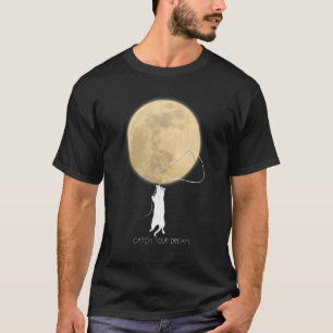 Camiseta Atrapa Tu Sueño Gato Blanco Lindo Luna y Lazo