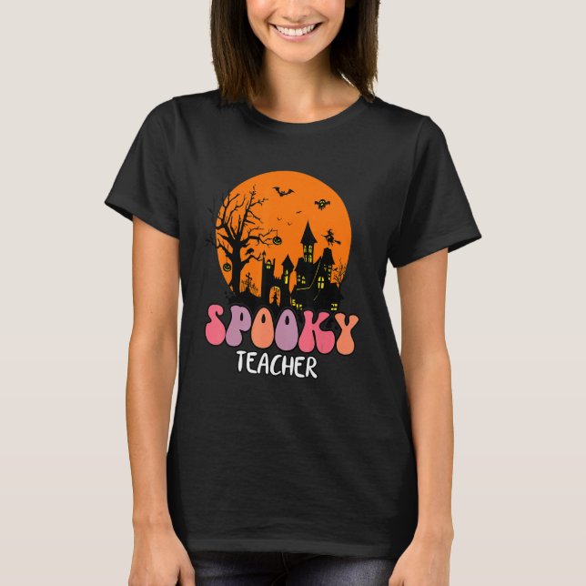 Camiseta Atrapado House Moon Night Groovy Spooky Teacher Se (Anverso)