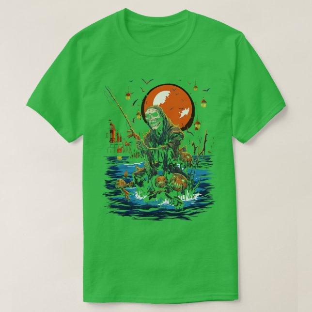 Camiseta Atrapado viaje de pesca espeluznante Halloween Ang (Diseño del anverso)