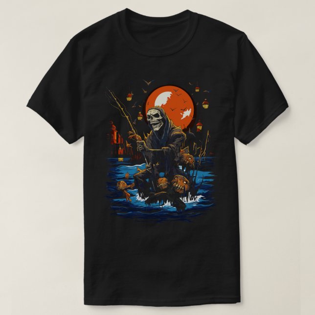 Camiseta Atrapado viaje de pesca espeluznante Halloween Ang (Diseño del anverso)