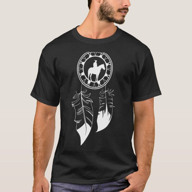 Camiseta Atrapasueños Plumas Jinete de Caballo Indio (Anverso)