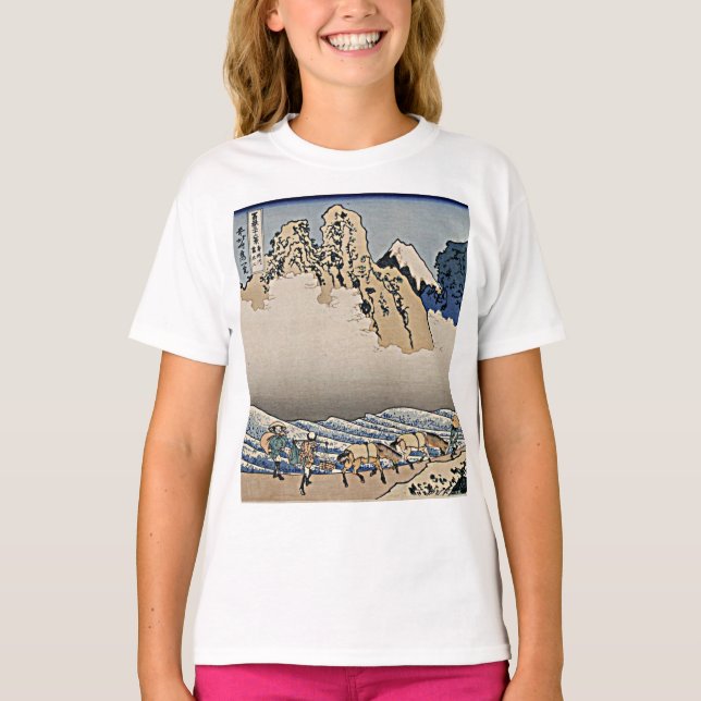 Camiseta Atrás de la montaña Fuji del río Minobu Hokusai (Anverso)
