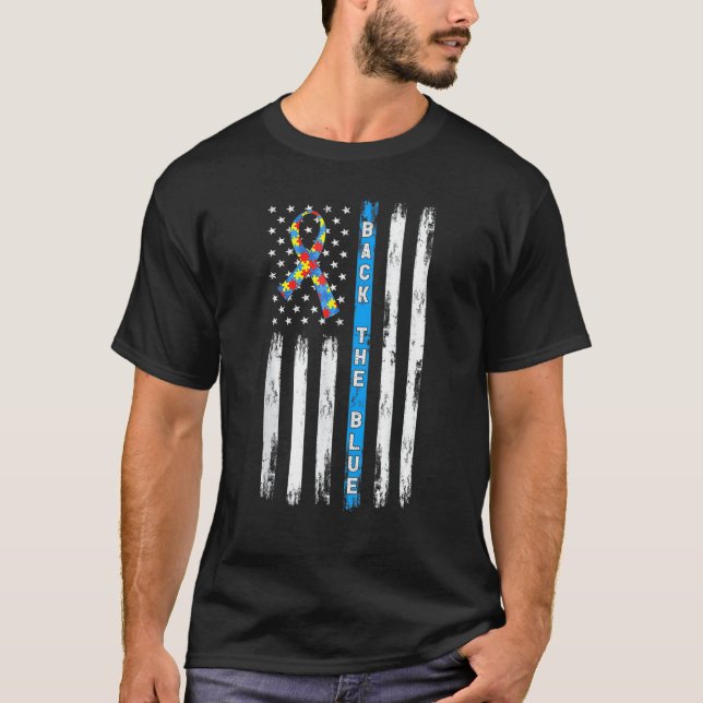 Camiseta Atrás el autismo del rompecabezas de la Bandera Az (Anverso)