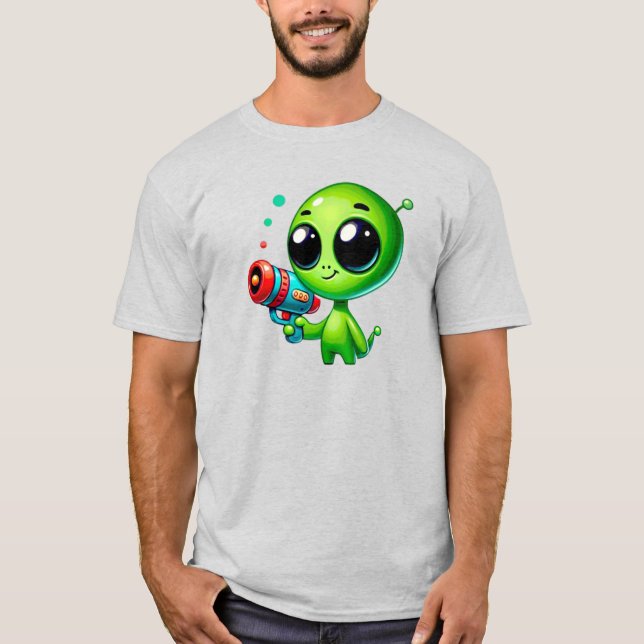 Camiseta Attaque d'alien au pistolet à bulles. (Anverso)