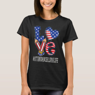 Camiseta Attendance Clerk Love Usa Flag Fireworks 4th Of