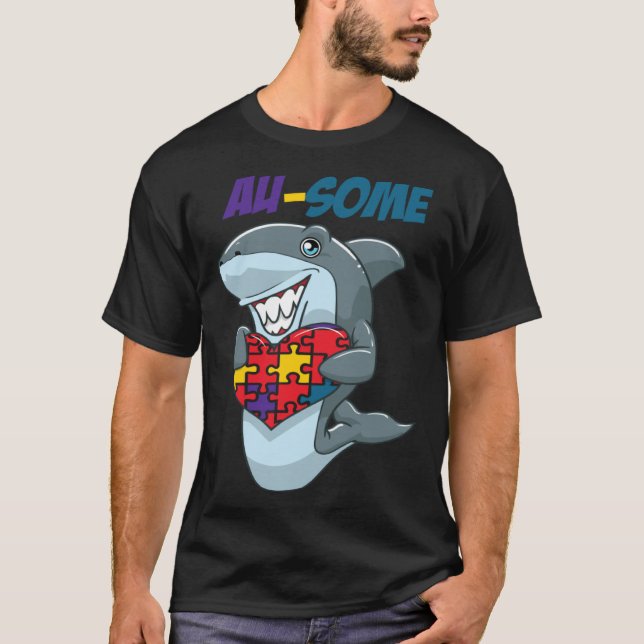 Camiseta Au Some Shark Awesome Autistic Puzzle Autism Aware (Anverso)