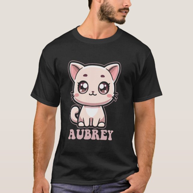 Camiseta Aubrey Cute Kitty Cat Design para Chicas Nombre Au (Anverso)