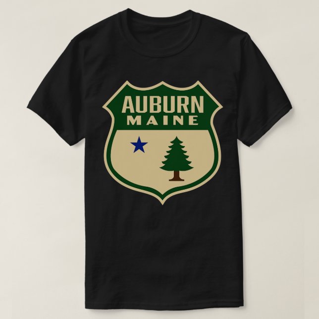Camiseta Auburn Maine Retro Pine Tree Shield Green (Diseño del anverso)