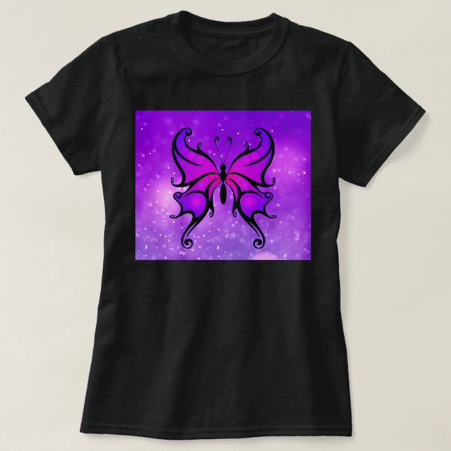 Camiseta Audaz Bonito de mariposa morada de las mujeres (Diseño del anverso)