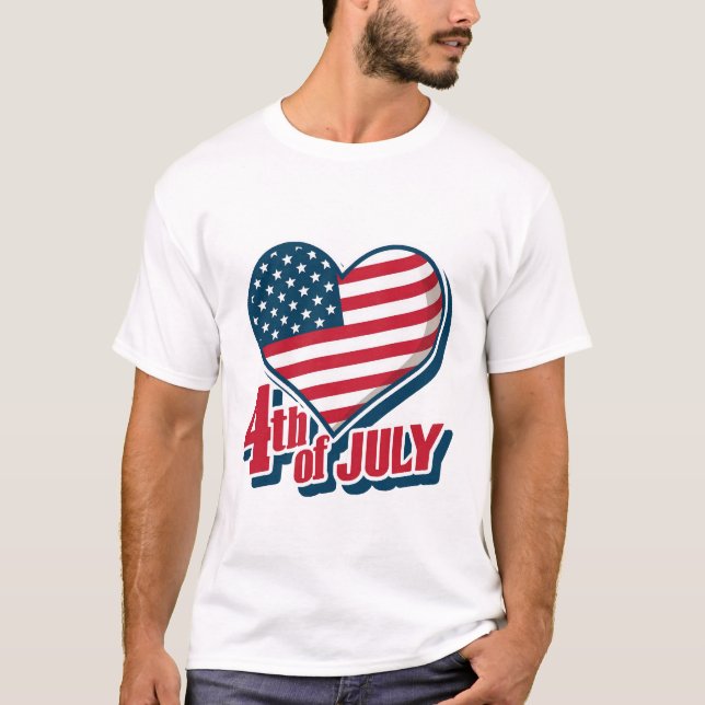 Camiseta Audaz Corazón 4 de Julio Bandera Americana T-Shirt (Anverso)