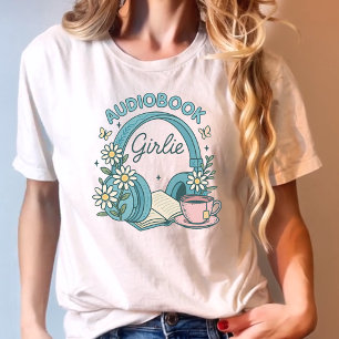 Camiseta Audiobook Girlie Blue Books y audífonos